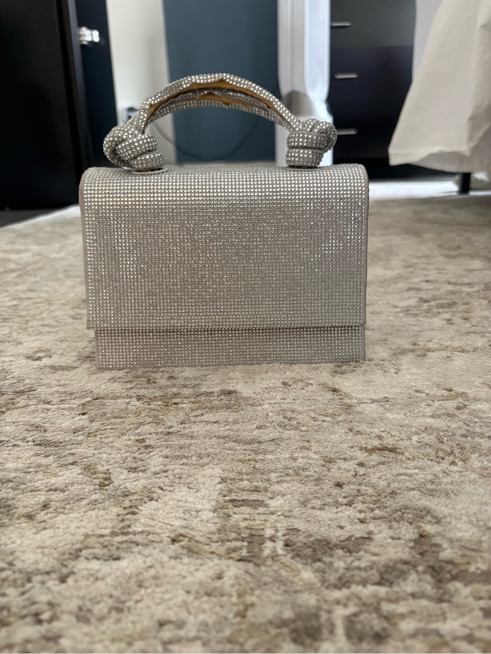 Zara Crystal-Embellished Silver Top-Handle Bag